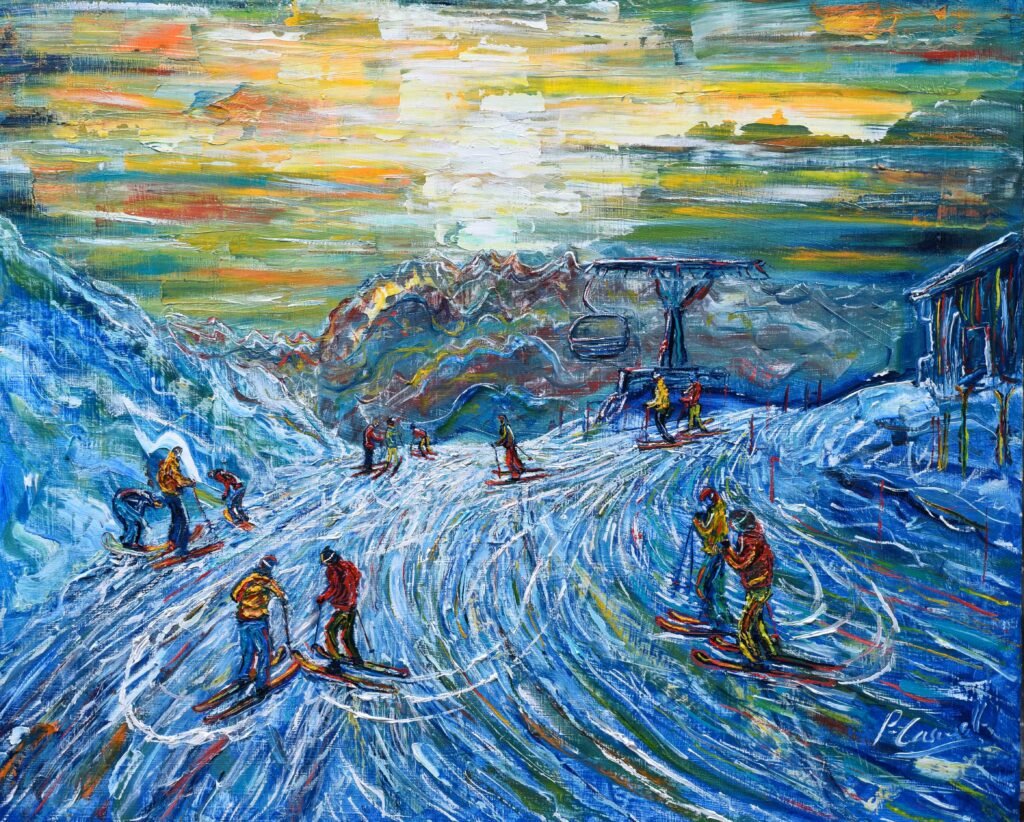 Ski Prints Sunset by Pete Caswell